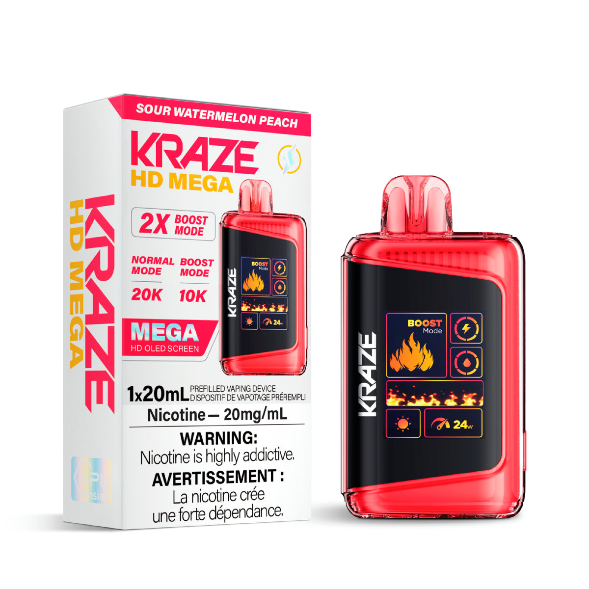 Kraze Hd Mega - Sour Watermelon Peach (20mL)